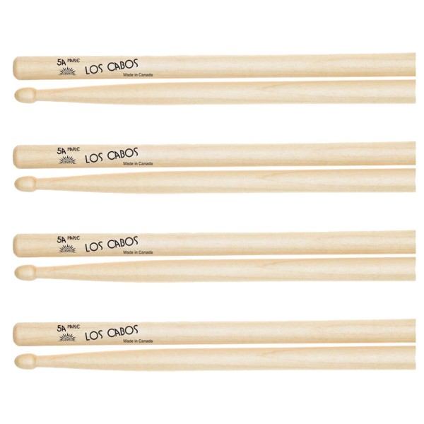 Los Cabos 5A Maple Wood Tip Drumsticks, 4 Pair Pack
