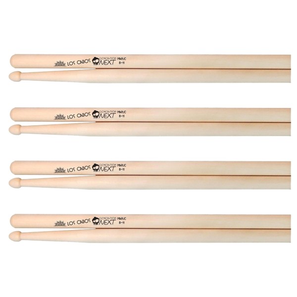 Los Cabos Next Generation Maple 8-11 Wood Tip Drumsticks, 4 Pair Pack