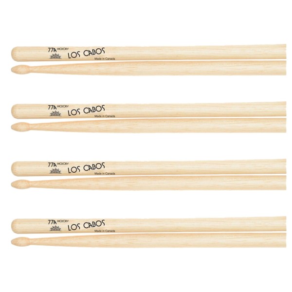Los Cabos 77A Hickory Wood Tip Drumsticks, 4 Pair Pack