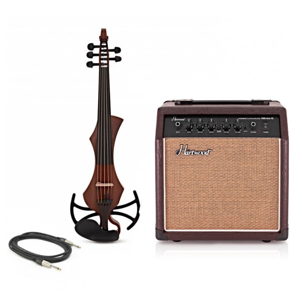 GEWA Novita 3.0 Electric Violin With Adapter Pack, Gold Brown