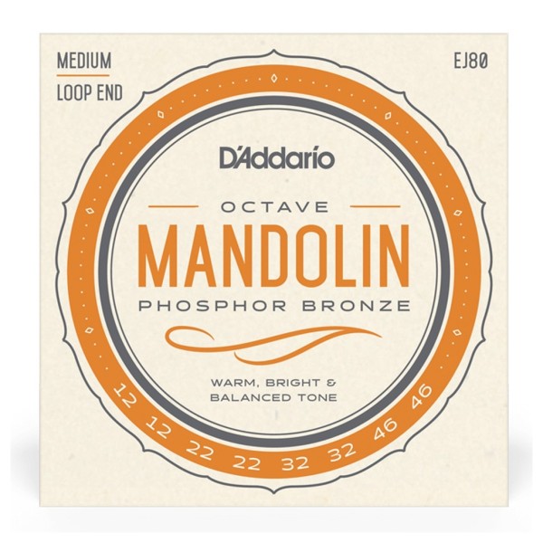 D'Addario EJ80 Phosphor Bronze Octave Mandolin Strings Medium, 12-46