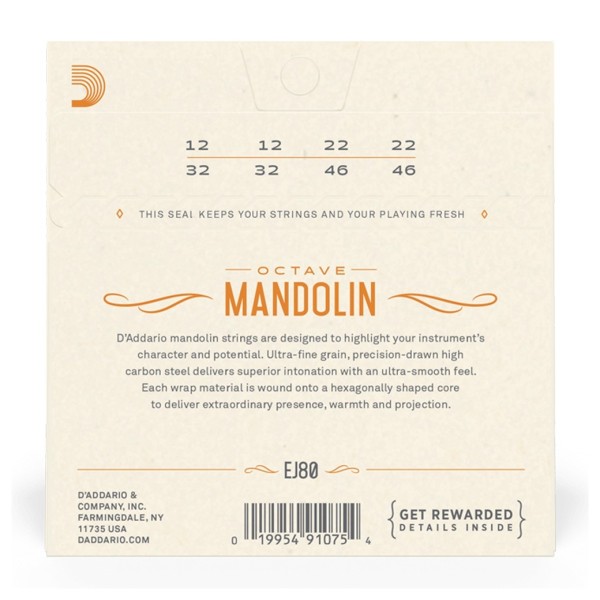 D'Addario EJ80 Phosphor Bronze Octave Mandolin Strings Medium, 12-46