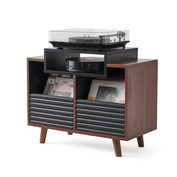 Norstone Oslo Vinyl 800 Cabinet, Black Satin / Walnut - angle full 