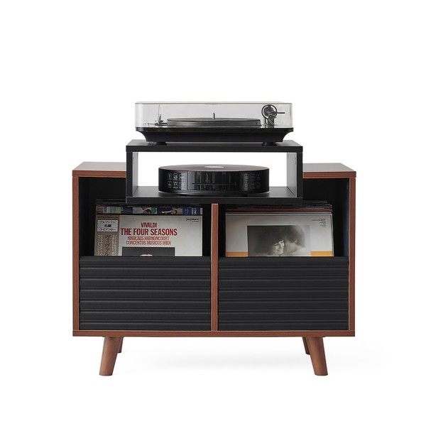 Norstone Oslo Vinyl 800 Cabinet, Black Satin / Walnut - front full 