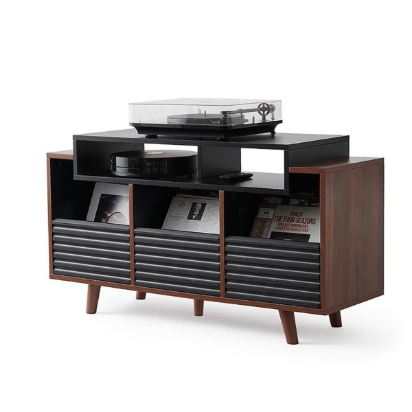 Norstone Oslo Vinyl 1200 Cabinet, Black / Walnut - angle full 