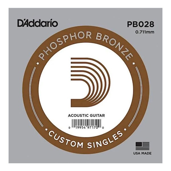 D'Addario PB028 Phosphor Bronze Wound Single String, 28