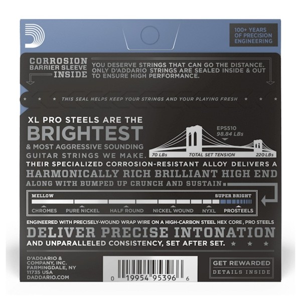 D'Addario EPS510 XL Pro Steels Electric, Regular Light, 10-46