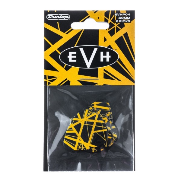 Dunlop EVHP04 EVH VHII Max-Grip Picks, Black/Yellow Stripes (6 Pack) - Main