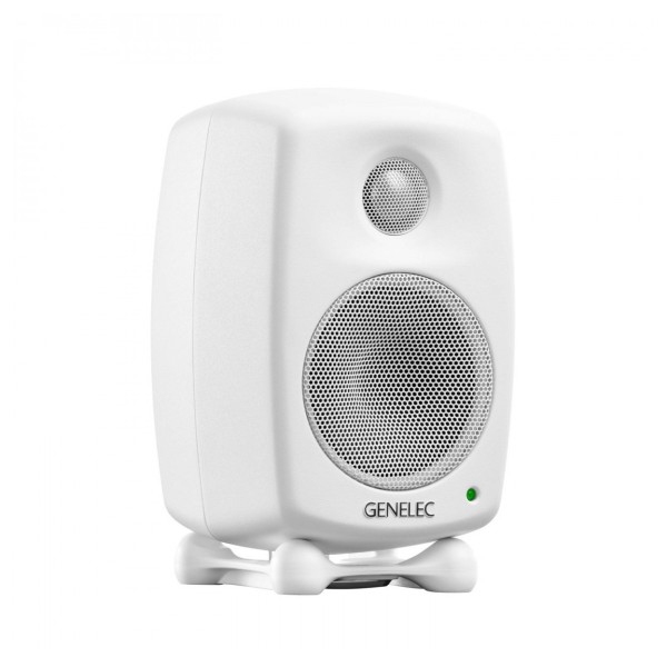 Genelec 8010A Professional Studio Monitors, White (Single) - Angled 2