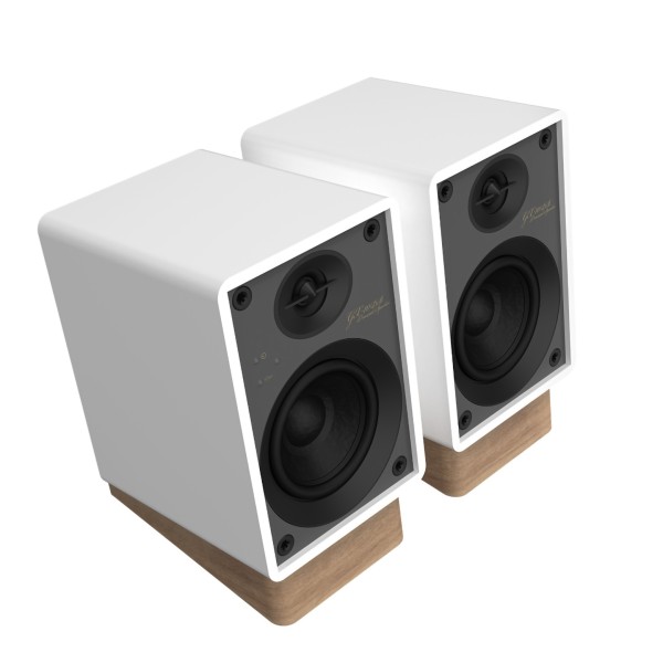 Onkyo Creator Series GX-10DB Wireless Bluetooth Gaming Bookshelf Speakers, White - angle no grille 