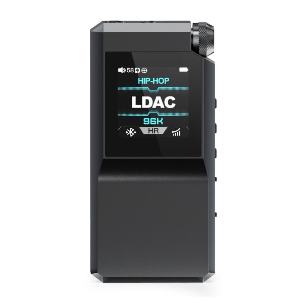 FiiO BTR17 Flagship Bluetooth Headphone Amplifier, Black - Front and screen