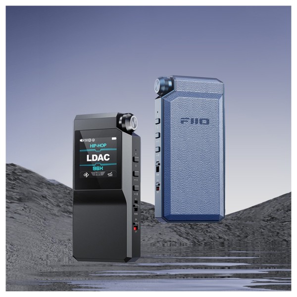 FiiO BTR17 Flagship Bluetooth Headphone Amplifier - Black and Blue, front and back