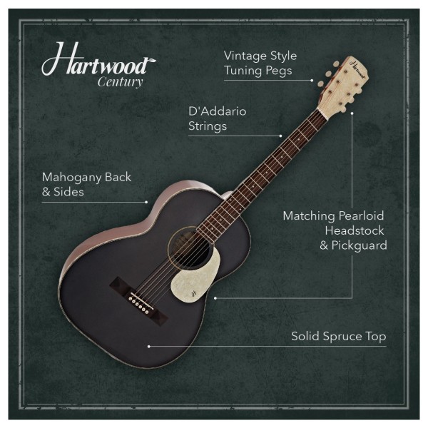 Hartwood Century Parlour Acoustic Guitar, Black