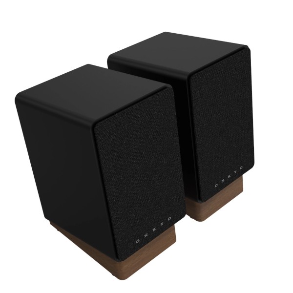 Onkyo Creator Series GX-30ARC Wireless Bluetooth Gaming Bookshelf Speakers, Black - angle grille 