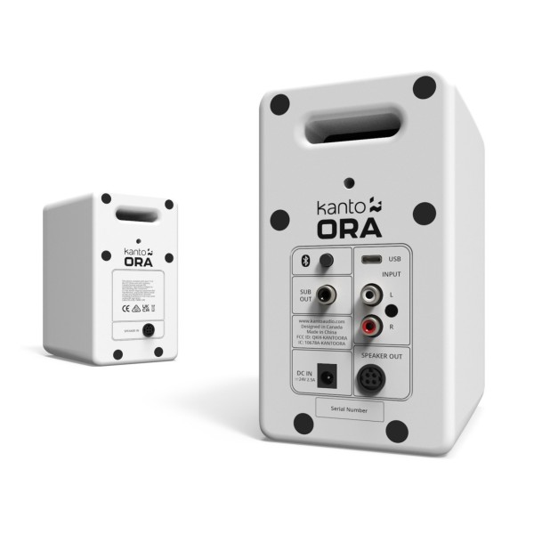Kanto Ora Powered Reference Desktop Speakers with Bluetooth, Matte White - Angled Rear