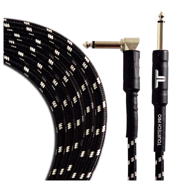 Tourtech 3m/10ft Braided Black & Grey Straight To Angled Guitar Cable
