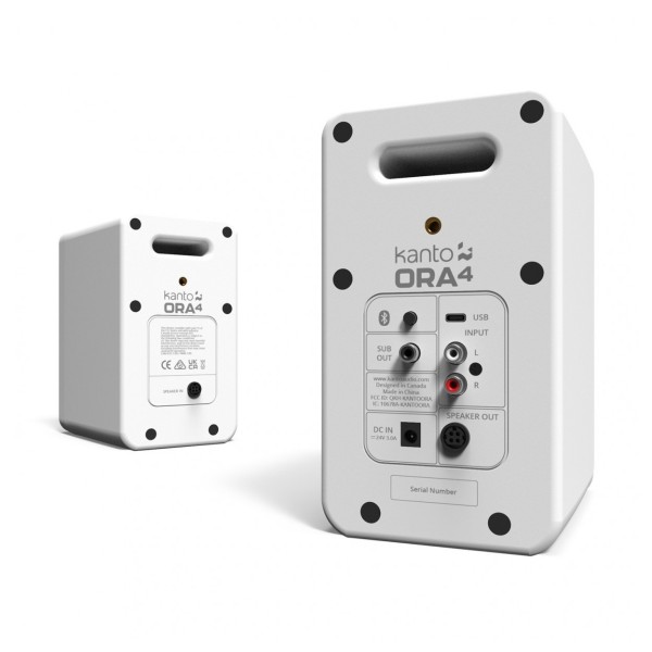 Kanto ORA4 Bookshelf Speakers, White - Angled Rear
