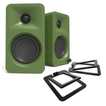 Kanto Ora Desktop Speakers with S2 Tilted Speaker Stands, Moss
