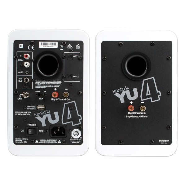 Kanto YU4 Speakers, White - Rear