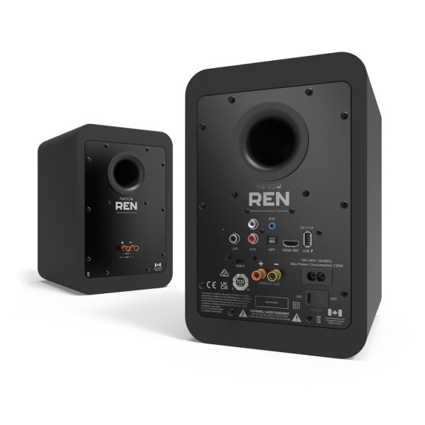 Kanto REN Speakers, Matte Black - Angled Rear
