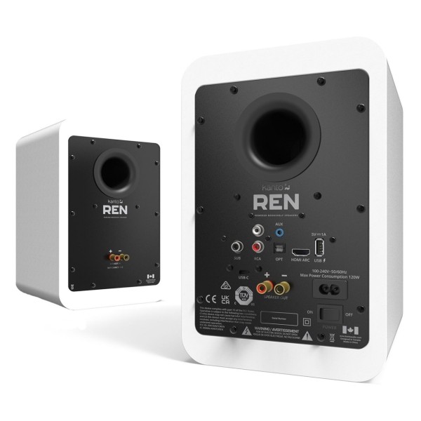 Kanto REN Speakers, Matte White - Angled Rear