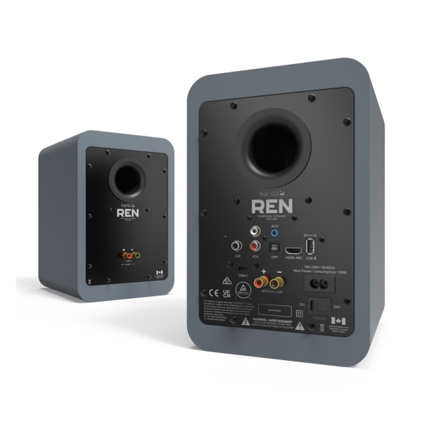 Kanto REN Bluetooth Speakers, Matte Grey - Angled Rear