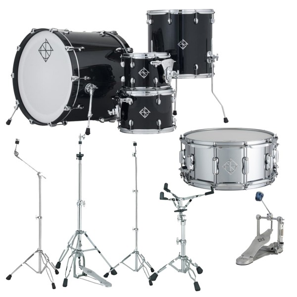 Dixon Cornerstone Hybrid 22'' Drum Kit w/Hardware & Steel Snare, Piano Black Gloss