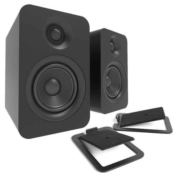 Kanto YU Passive 4" Bookshelf Speakers with S4 Tilted Stands, Matte Black - Bundle