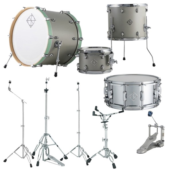 Dixon Cornerstone Hybrid 22'' Drum Kit w/Hardware & Steel Snare, Satin Cement Grey