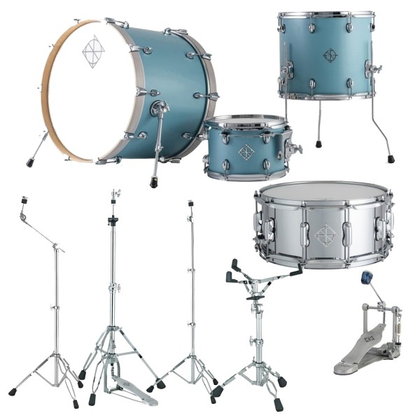 Dixon Cornerstone Hybrid 22'' Drum Kit w/Hardware & Steel Snare, Satin Quetzal Blue