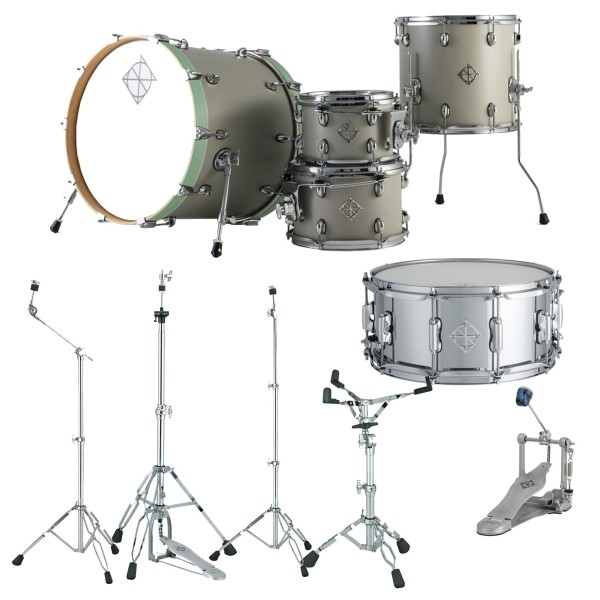 Dixon Cornerstone Hybrid 20'' Drum Kit w/Hardware & Steel Snare, Satin Cement Grey