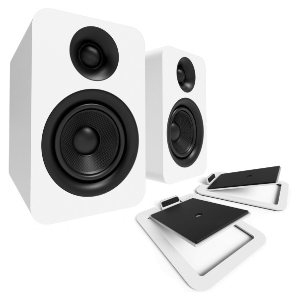Kanto YU Passive 4" Bookshelf Speakers with S4 Tilted Stands, Matte White - Bundle