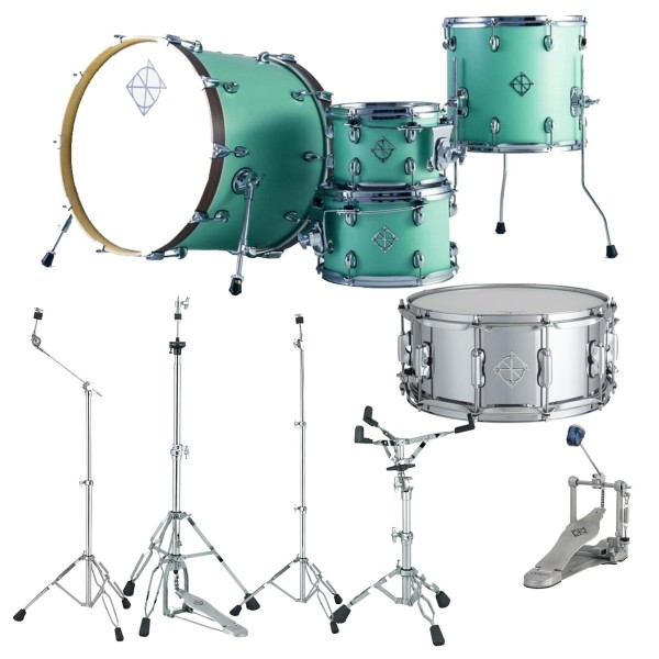 Dixon Cornerstone Hybrid 20'' Drum Kit w/Hardware & Steel Snare, Satin Neo-Mint