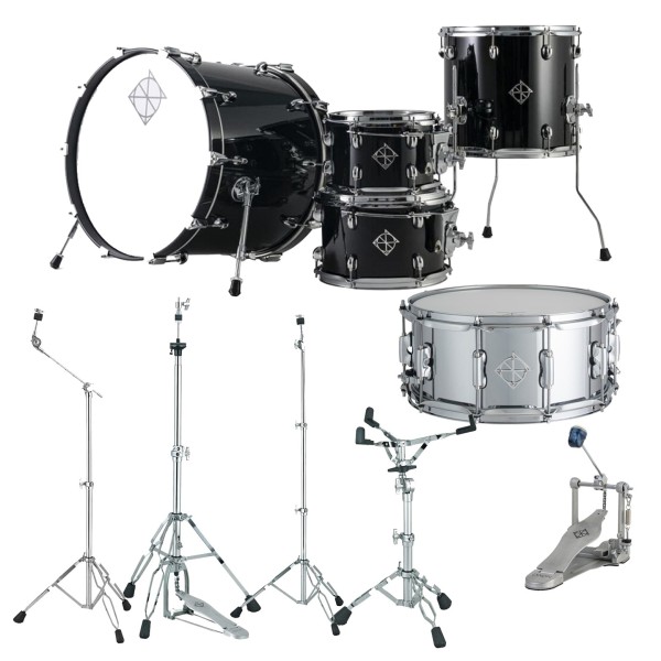 Dixon Cornerstone Hybrid 20'' Drum Kit w/Hardware & Steel Snare, Piano Black Gloss
