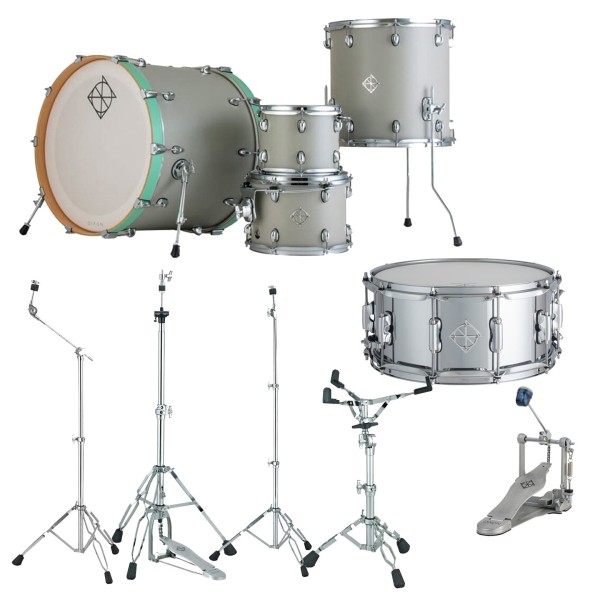 Dixon Cornerstone Hybrid 22'' Drum Kit w/Hardware & Steel Snare, Satin Cement Grey