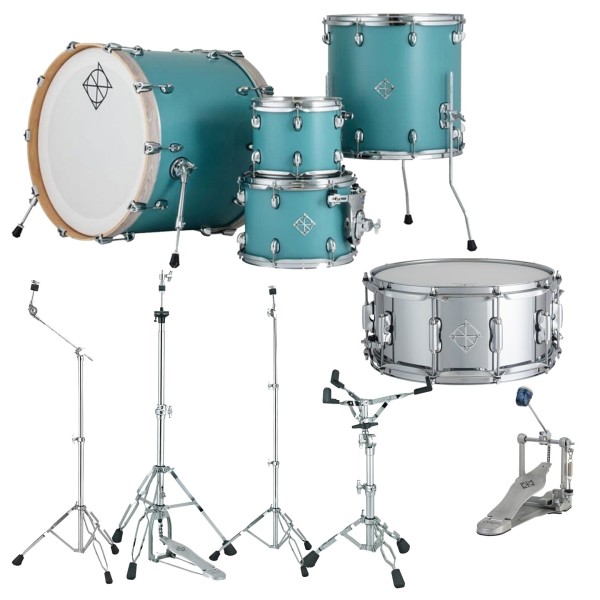 Dixon Cornerstone Hybrid 22'' Drum Kit w/Hardware & Steel Snare, Satin Quetzal Blue