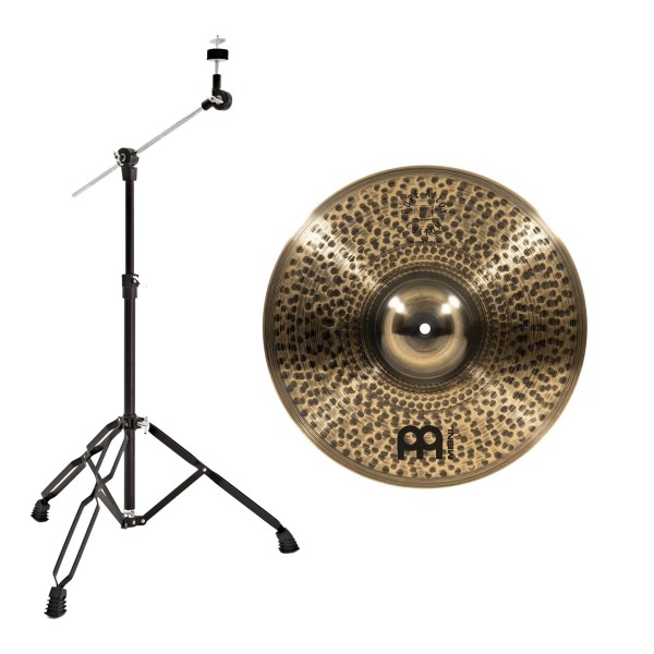 Meinl Pure Alloy Custom 16" Medium Thin Crash & Gear4music Boom Arm Stand, Black