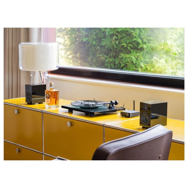 Pro-Ject T1 EVO Phono Turntable, Black - Lifestyle Image, with Stereobox S3 BT