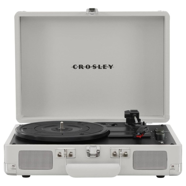 Crosley Cruiser Deluxe Portable Turntable with Bluetooth Out, White Sand - Front Open