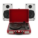 AVCOM Koffer Platenspeler met Actieve Luidspeakers, Rood & Wit