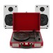 AVCOM Red Suitcase Turntable With White Active Speakers Bundle