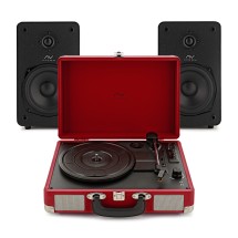 AVCOM Suitcase Turntable with Active Speakers, Red & Black