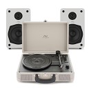 AVCOM Suitcase Turntable with Active Speakers, Cream & White