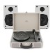 AVCOM Cream Suitcase Turntable With White Active Speakers Bundle