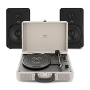 AVCOM Suitcase Turntable with Active Speakers, Cream & Black