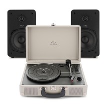 AVCOM Suitcase Turntable with Active Speakers, Cream & Black