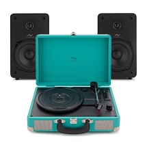 AVCOM Suitcase Turntable with Active Speakers, Green & Black