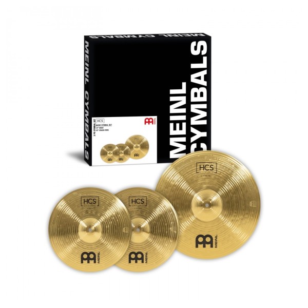 Meinl HCS Cymbal Set, 14" Hi Hat & 18" Crash/Ride & Gear4music Stands, Black