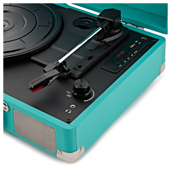 AVCOM Suitcase Turntable with Active Speakers, Green & White