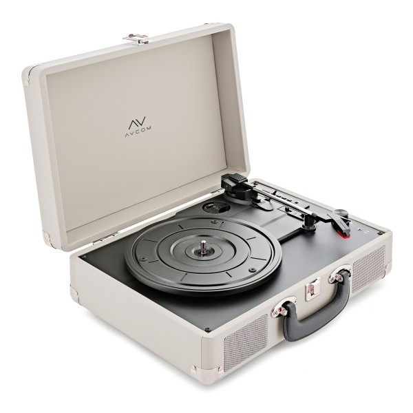 AVCOM Suitcase Turntable with Active Speakers, Cream & Black